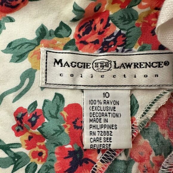 Maggie Lawrence Womens Vintage 90s Floral Dress Size 10 Pink Green Lace Pockets - Picture 7 of 11